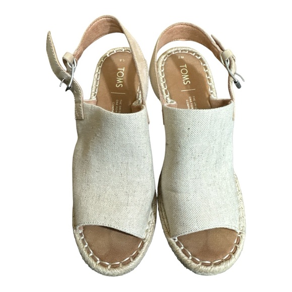 NWOT TOMS Monica Suede Wicker Wedge Sandal in Natural Oxford - Picture 2 of 7